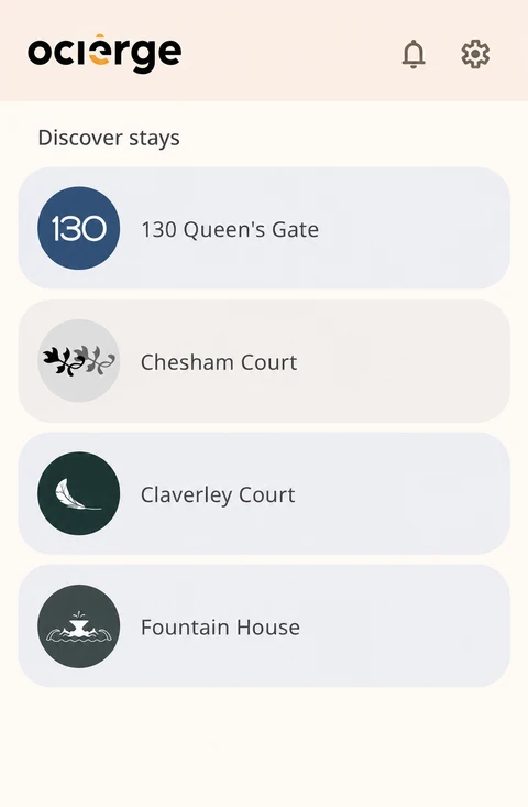 Ocierge mobile app: guests browse properties