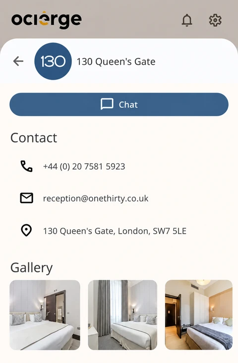 Ocierge mobile app: property details and host chat